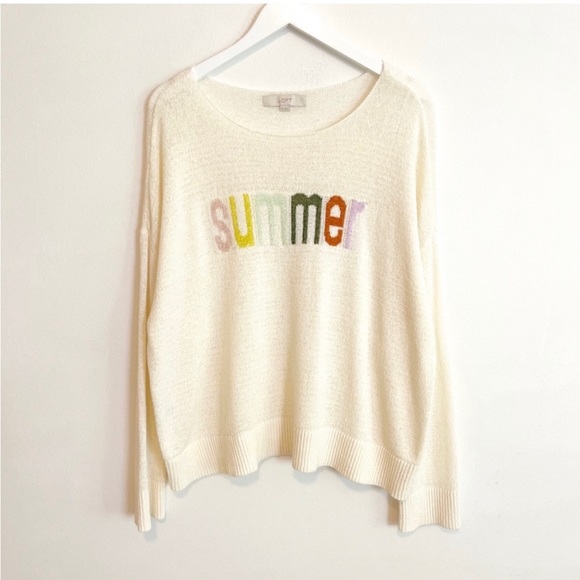 Loft Sweater Beachy summer Women Ivory‎ Sweatshirt L - Picture 1 of 7